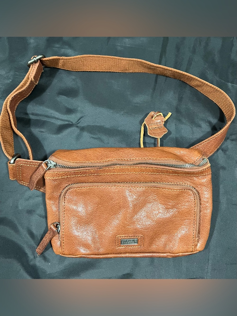 Spikes & Sparrow Leather Waist Bag with Front Zip Pockets. Unisex Men crossbody